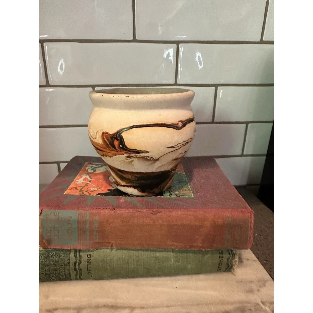 Nemadji Pottery Red Swirl Vase 12”Tall Multi Color Brown Swirls Western Decor